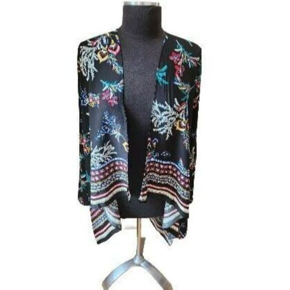 Kollie More 100% Viscose Black Floral Shawl Poncho Coverup Lightweight One Size - Picture 1 of 14